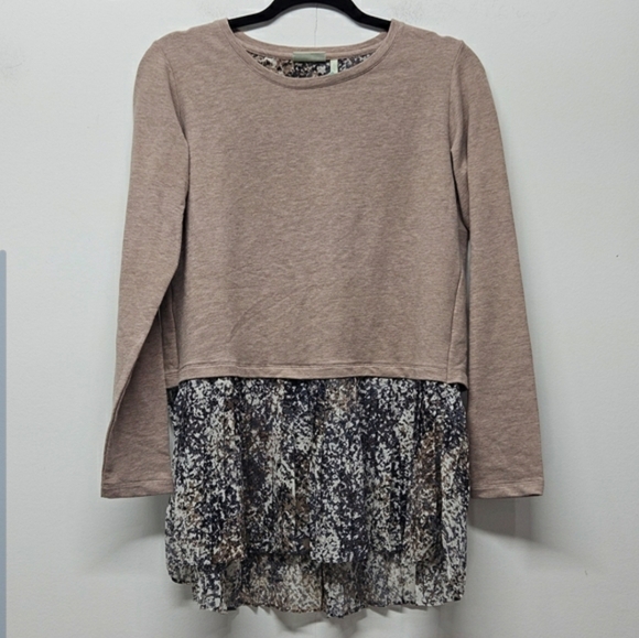 LOGO Lounge French Terry Cross-Over Back Top w/ Chiffon Cocoa XS Casual Boho - Picture 2 of 11